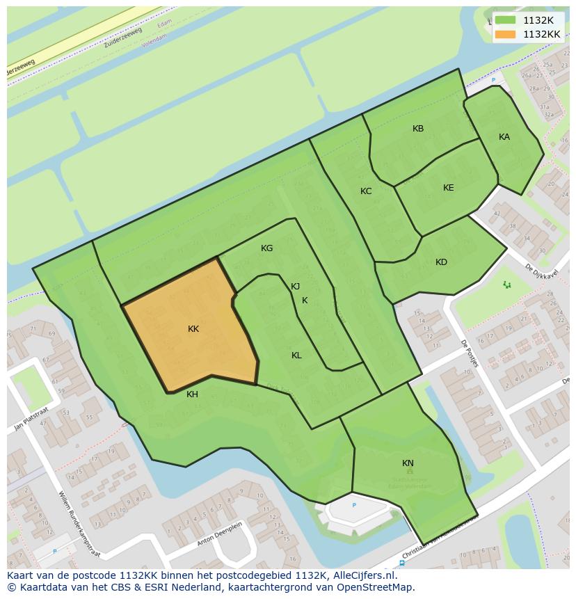 Afbeelding van het postcodegebied 1132 KK op de kaart.