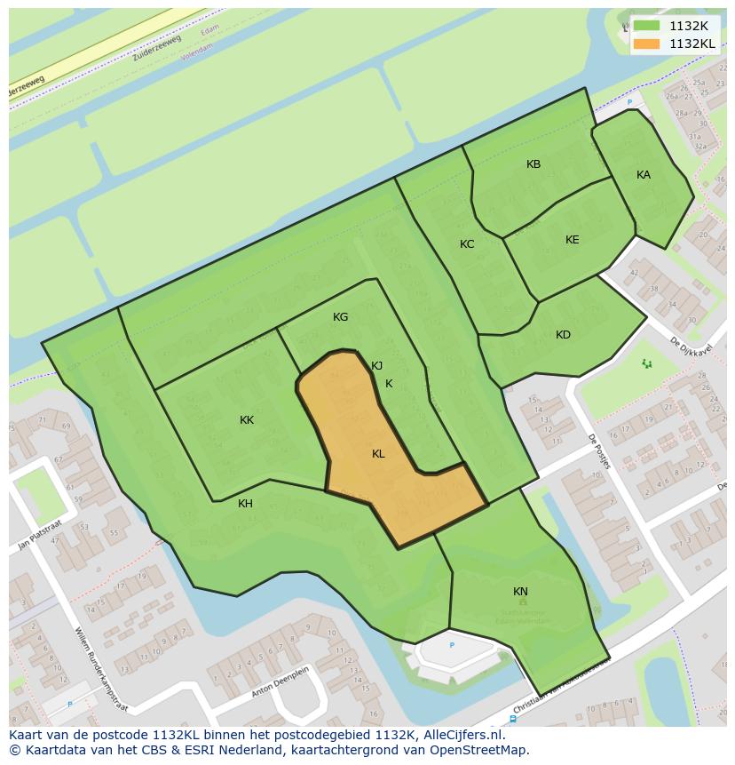 Afbeelding van het postcodegebied 1132 KL op de kaart.