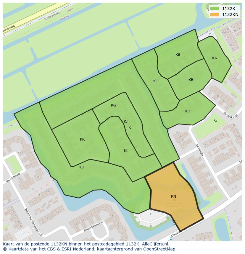 Afbeelding van het postcodegebied 1132 KN op de kaart.