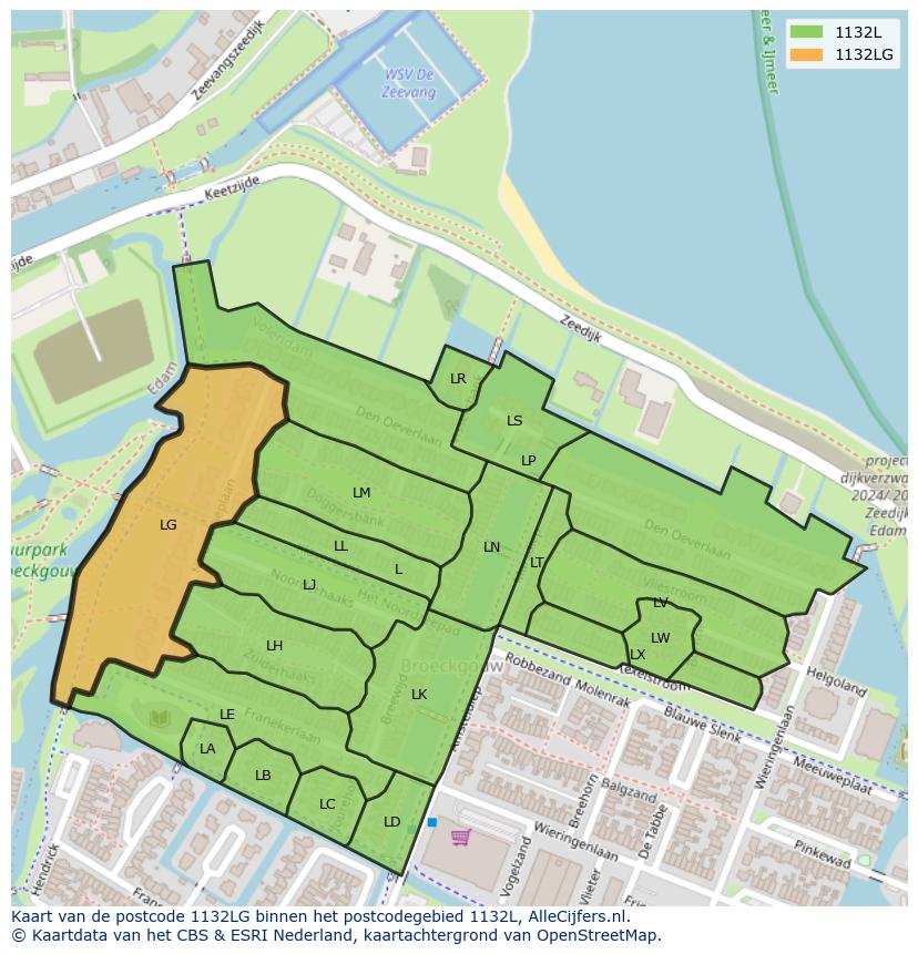 Afbeelding van het postcodegebied 1132 LG op de kaart.