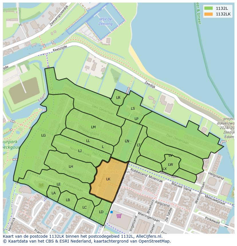 Afbeelding van het postcodegebied 1132 LK op de kaart.