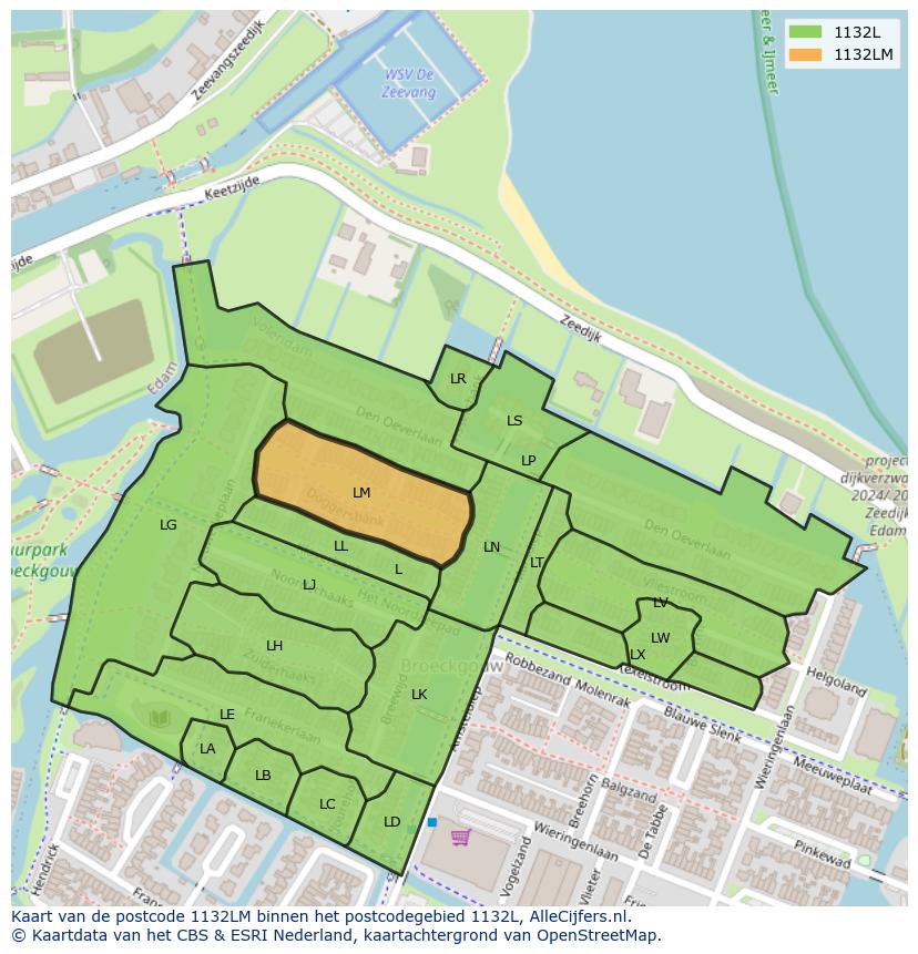 Afbeelding van het postcodegebied 1132 LM op de kaart.