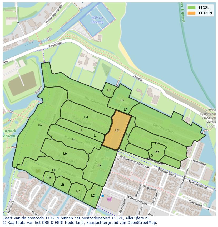 Afbeelding van het postcodegebied 1132 LN op de kaart.