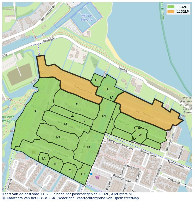 Afbeelding van het postcodegebied 1132 LP op de kaart.