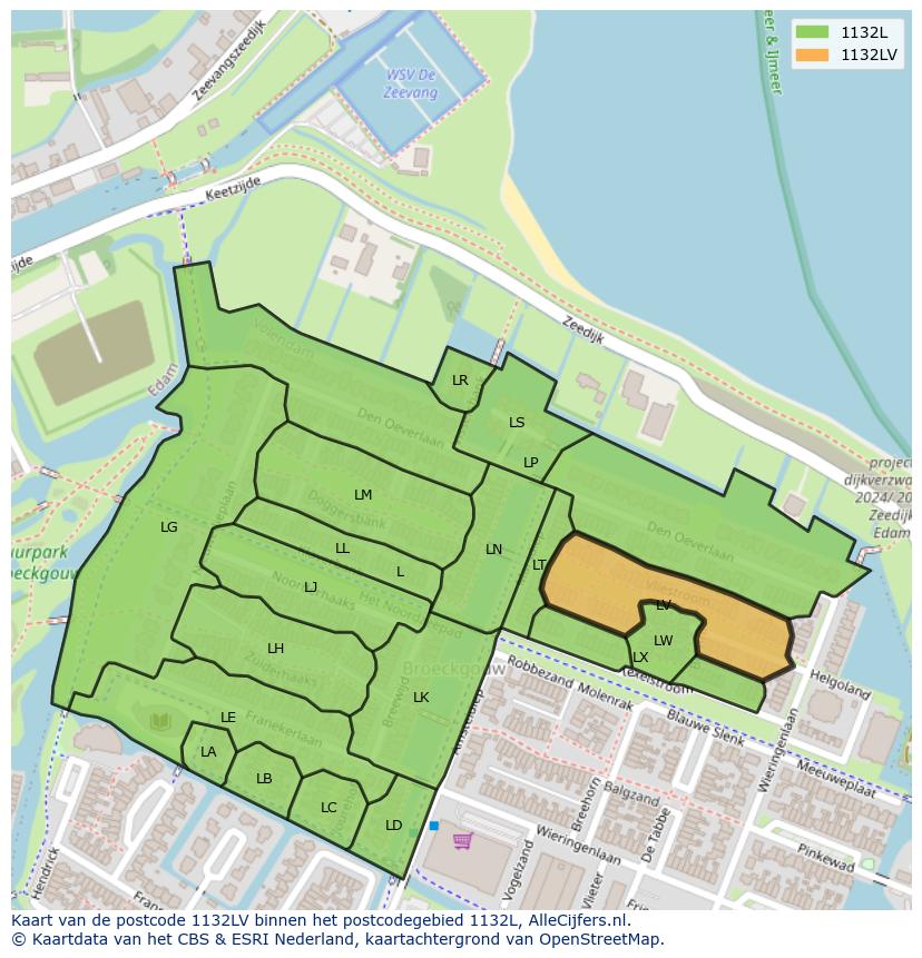 Afbeelding van het postcodegebied 1132 LV op de kaart.