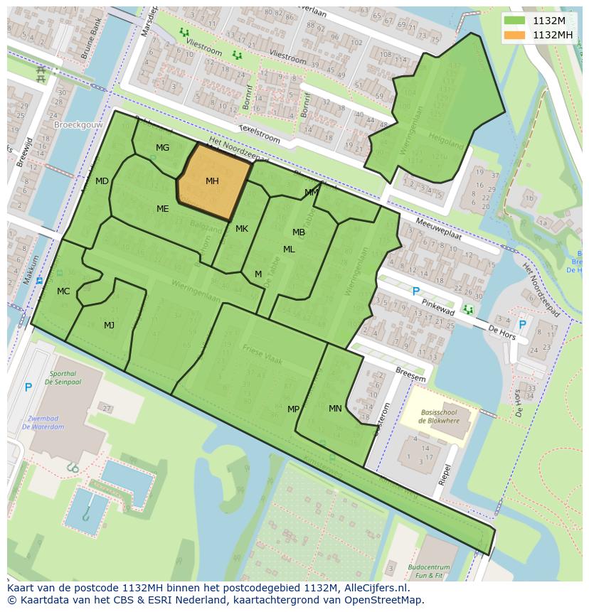 Afbeelding van het postcodegebied 1132 MH op de kaart.