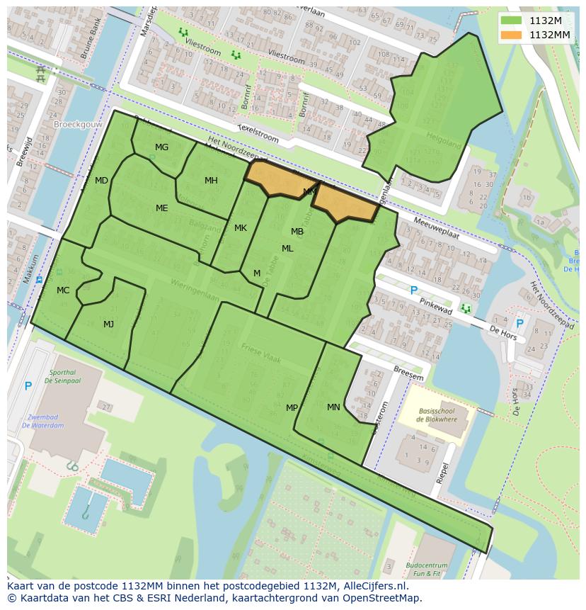 Afbeelding van het postcodegebied 1132 MM op de kaart.