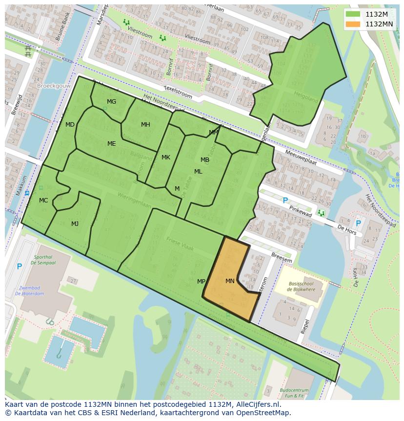 Afbeelding van het postcodegebied 1132 MN op de kaart.