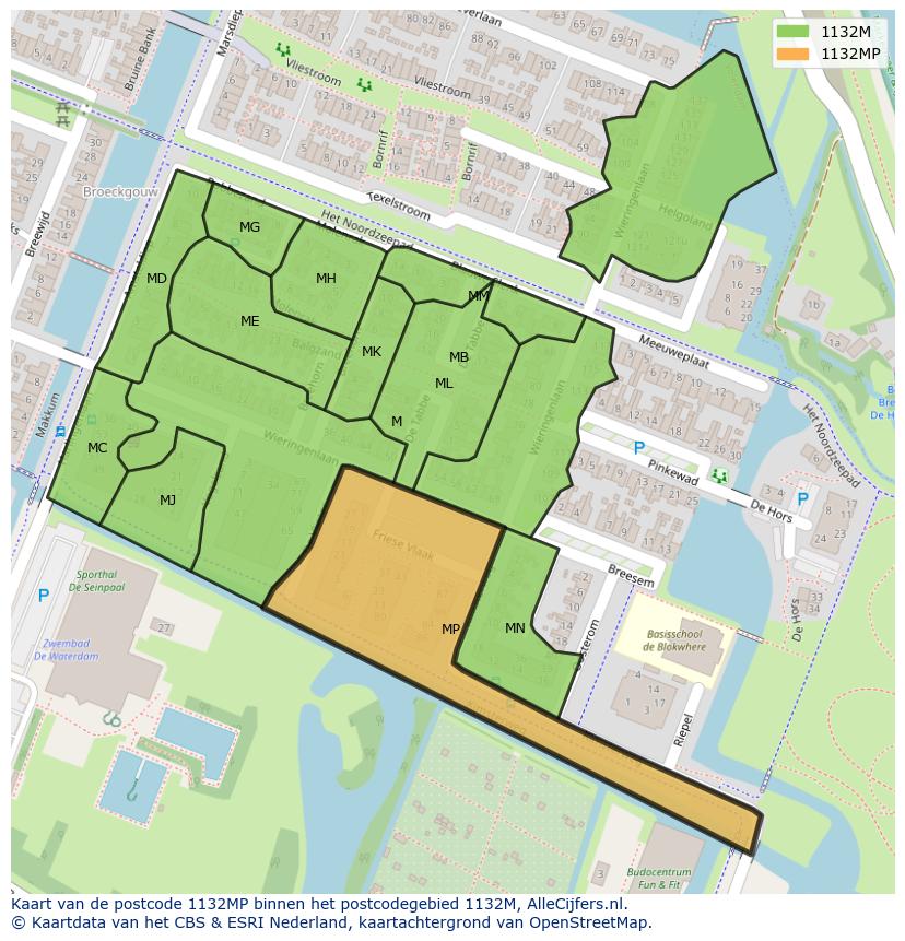 Afbeelding van het postcodegebied 1132 MP op de kaart.