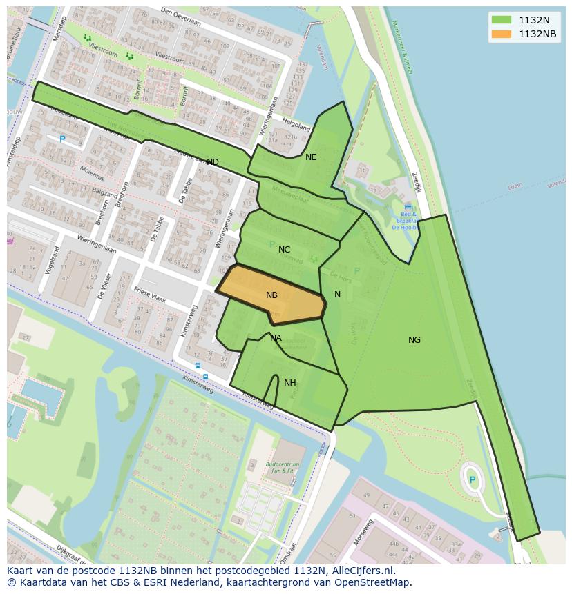 Afbeelding van het postcodegebied 1132 NB op de kaart.