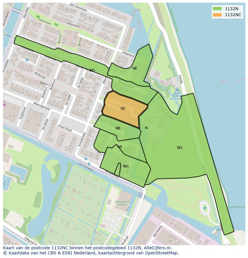 Afbeelding van het postcodegebied 1132 NC op de kaart.
