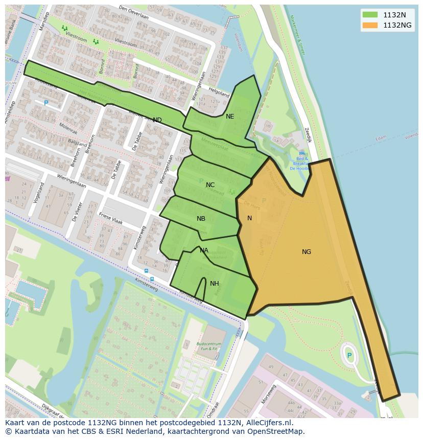 Afbeelding van het postcodegebied 1132 NG op de kaart.