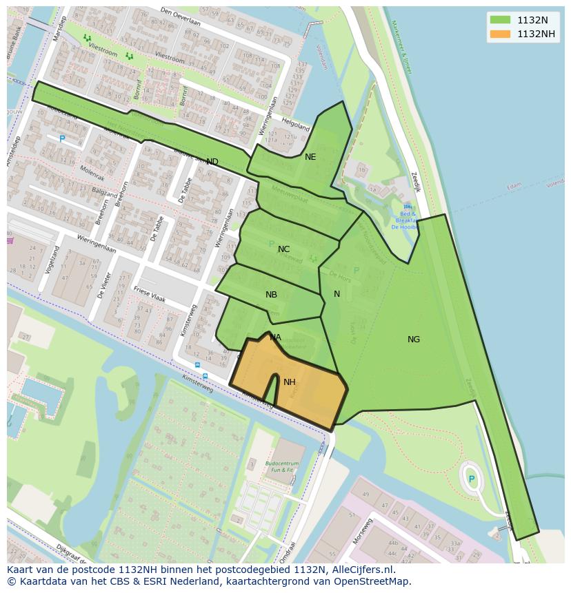 Afbeelding van het postcodegebied 1132 NH op de kaart.