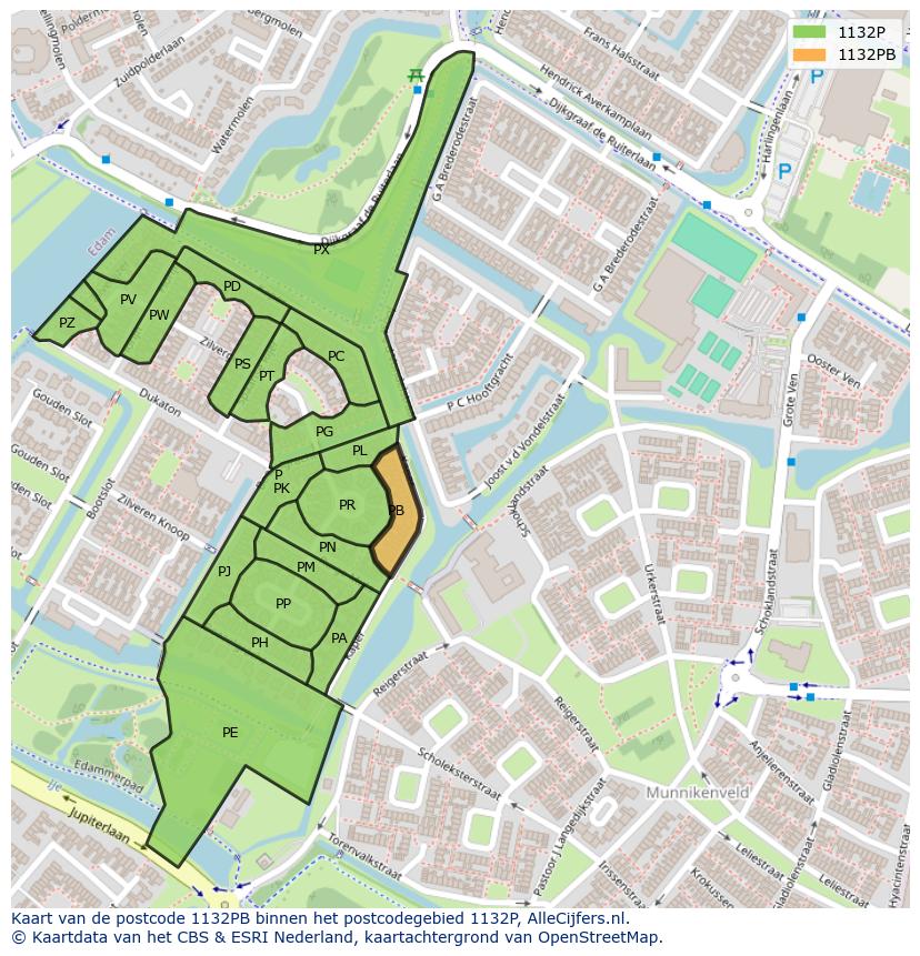 Afbeelding van het postcodegebied 1132 PB op de kaart.