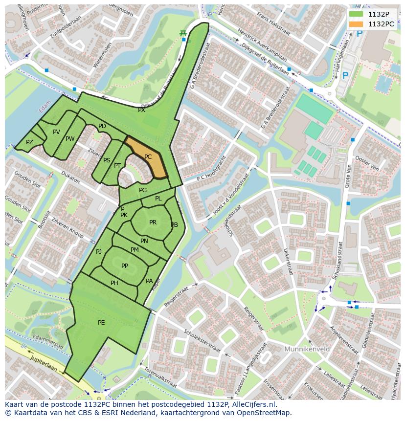 Afbeelding van het postcodegebied 1132 PC op de kaart.