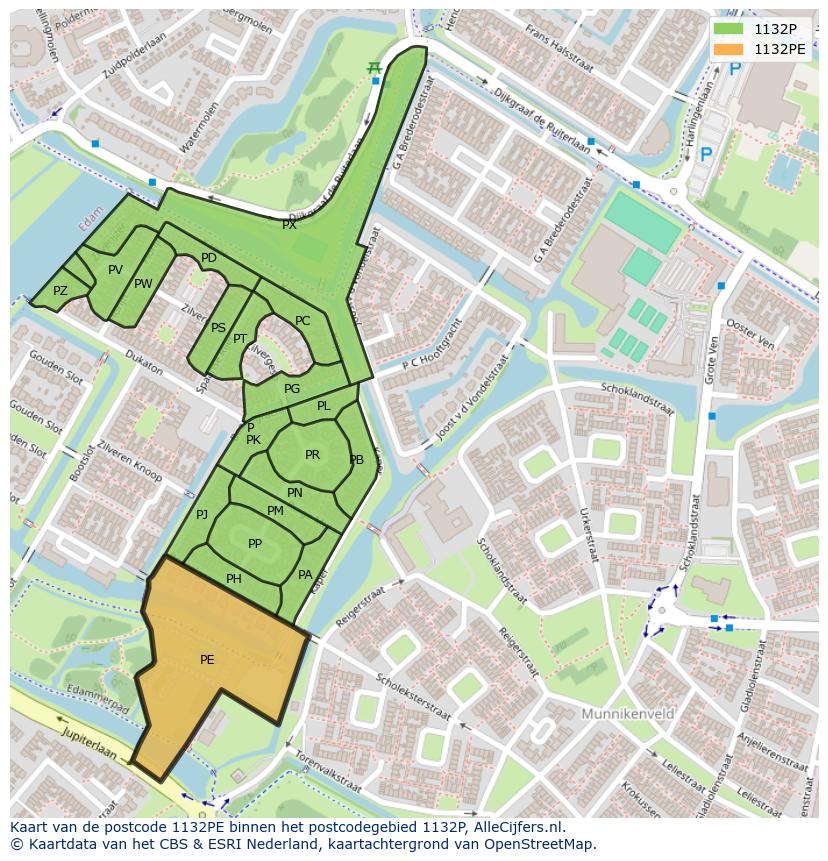 Afbeelding van het postcodegebied 1132 PE op de kaart.