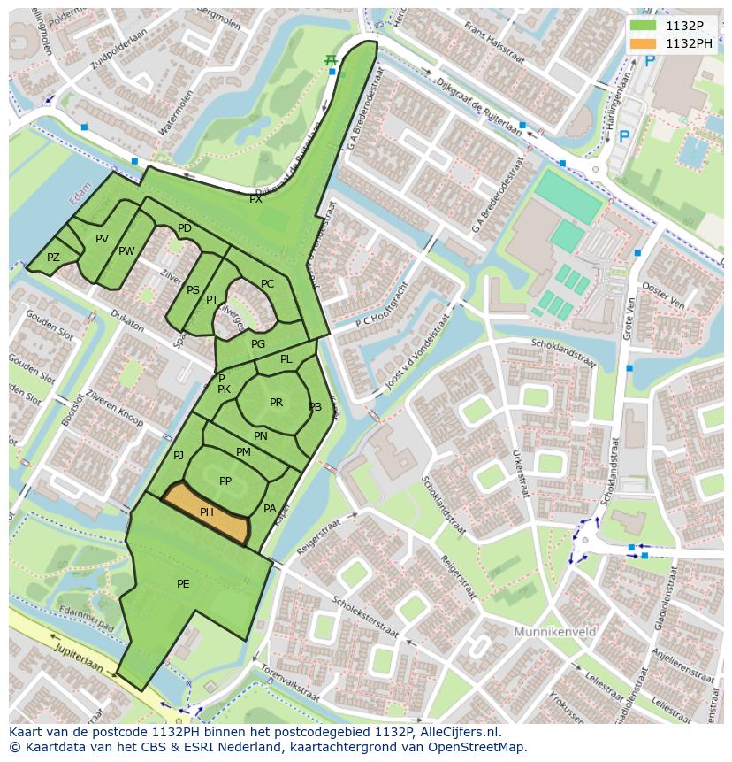 Afbeelding van het postcodegebied 1132 PH op de kaart.
