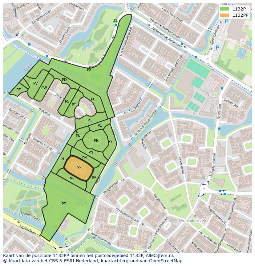 Afbeelding van het postcodegebied 1132 PP op de kaart.