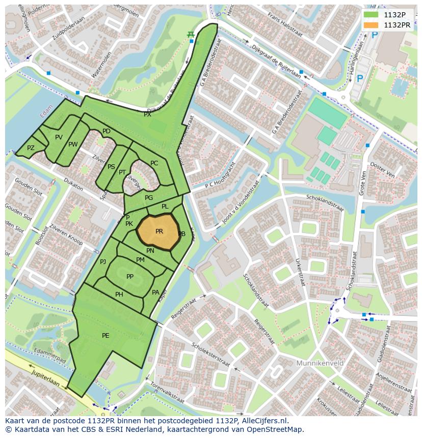 Afbeelding van het postcodegebied 1132 PR op de kaart.