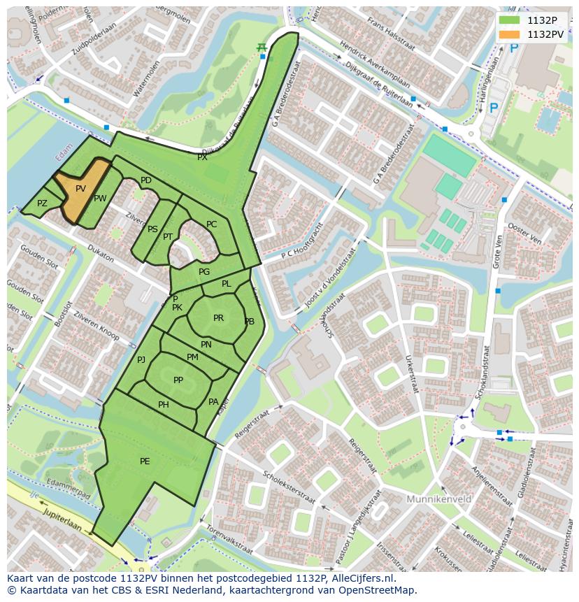 Afbeelding van het postcodegebied 1132 PV op de kaart.