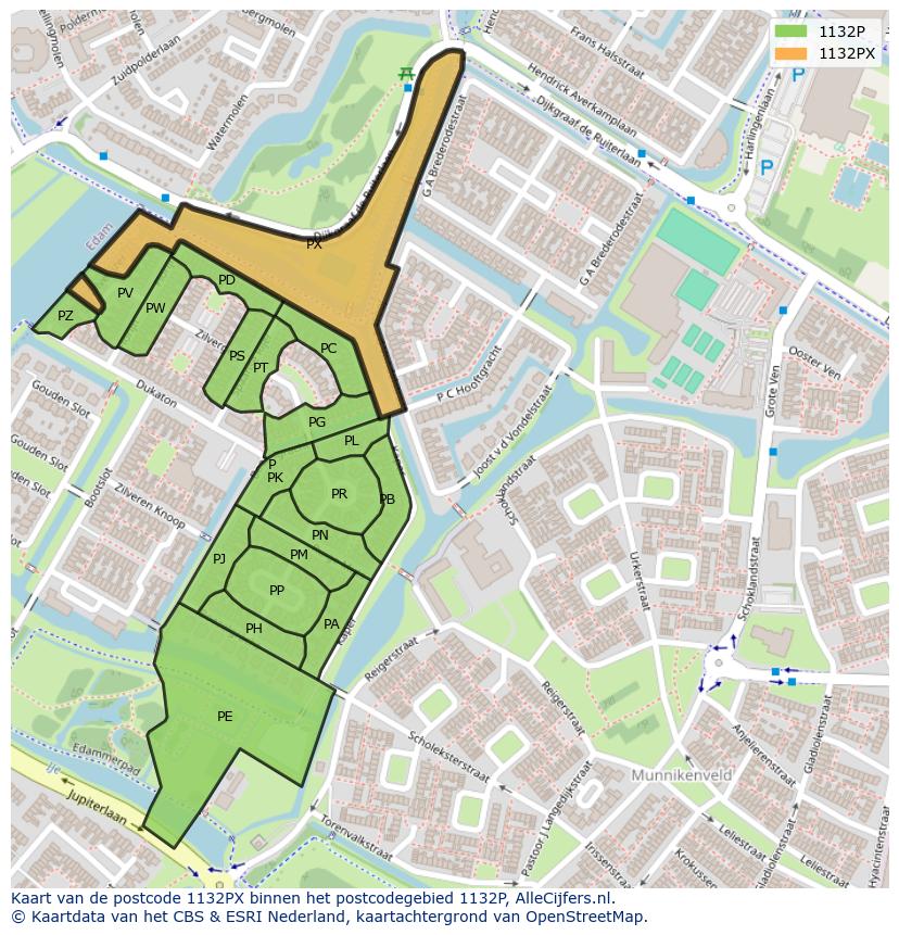 Afbeelding van het postcodegebied 1132 PX op de kaart.