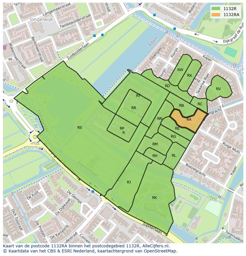 Afbeelding van het postcodegebied 1132 RA op de kaart.