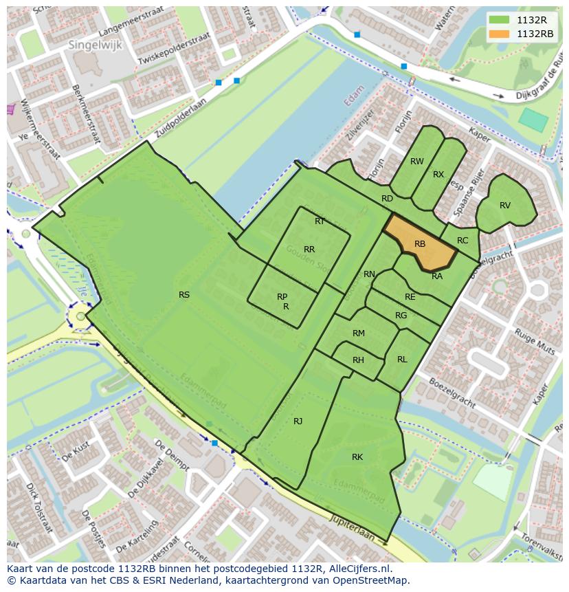 Afbeelding van het postcodegebied 1132 RB op de kaart.