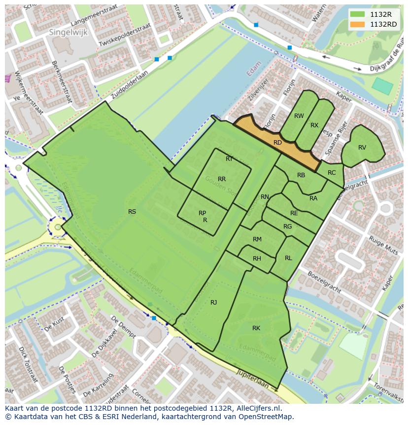 Afbeelding van het postcodegebied 1132 RD op de kaart.