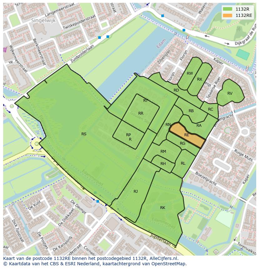 Afbeelding van het postcodegebied 1132 RE op de kaart.