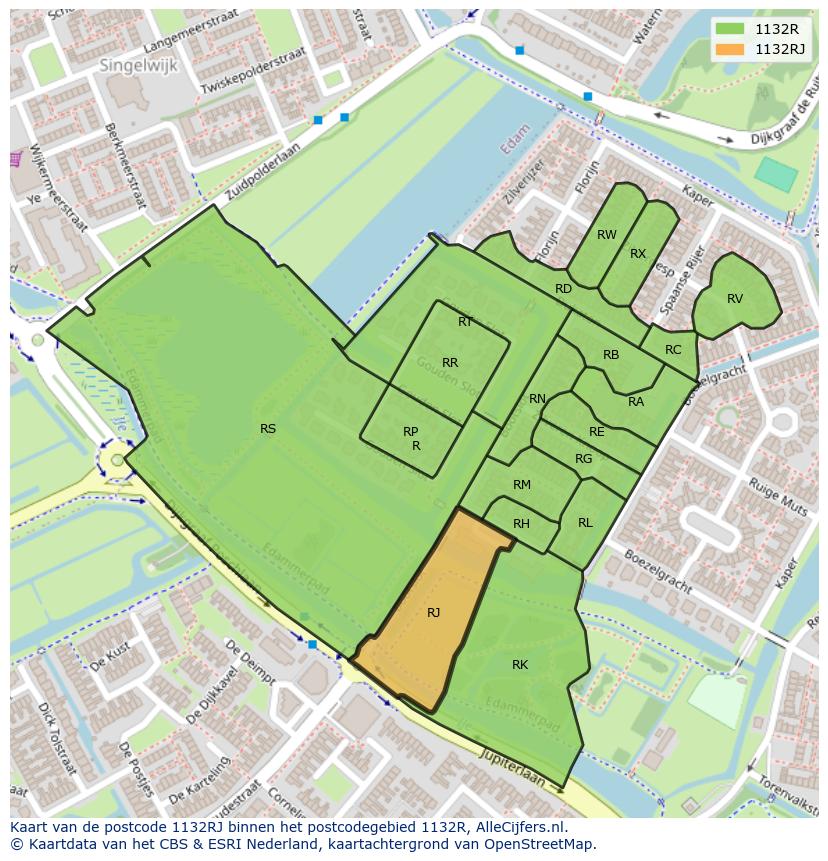 Afbeelding van het postcodegebied 1132 RJ op de kaart.