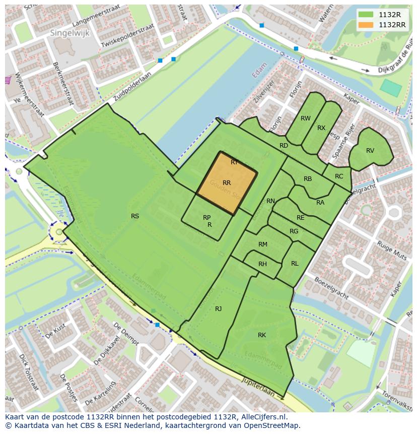 Afbeelding van het postcodegebied 1132 RR op de kaart.