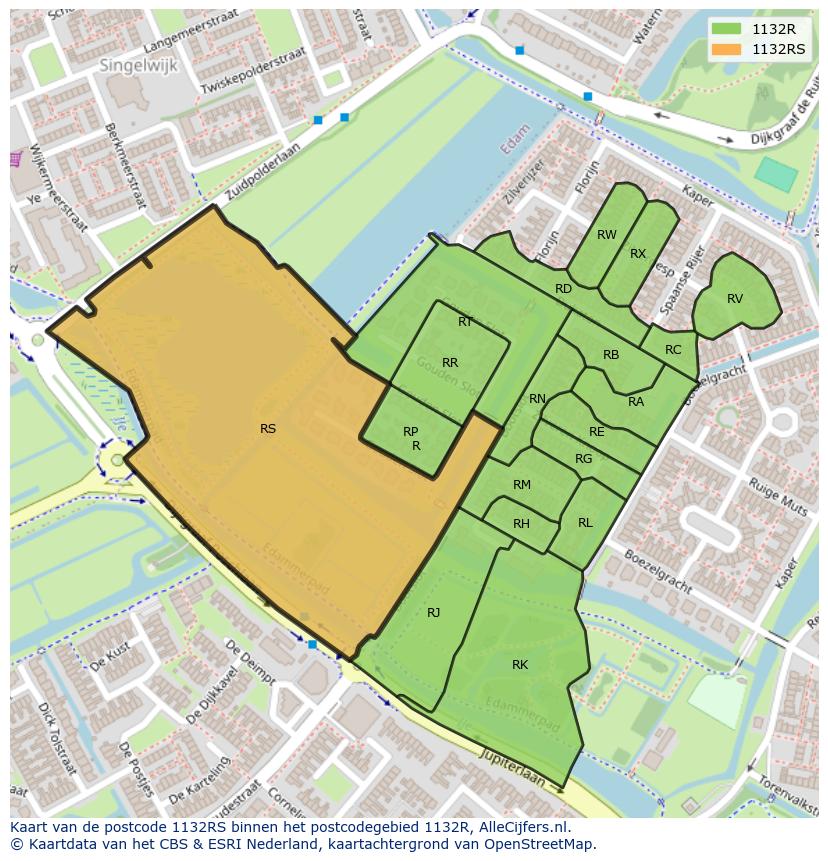 Afbeelding van het postcodegebied 1132 RS op de kaart.