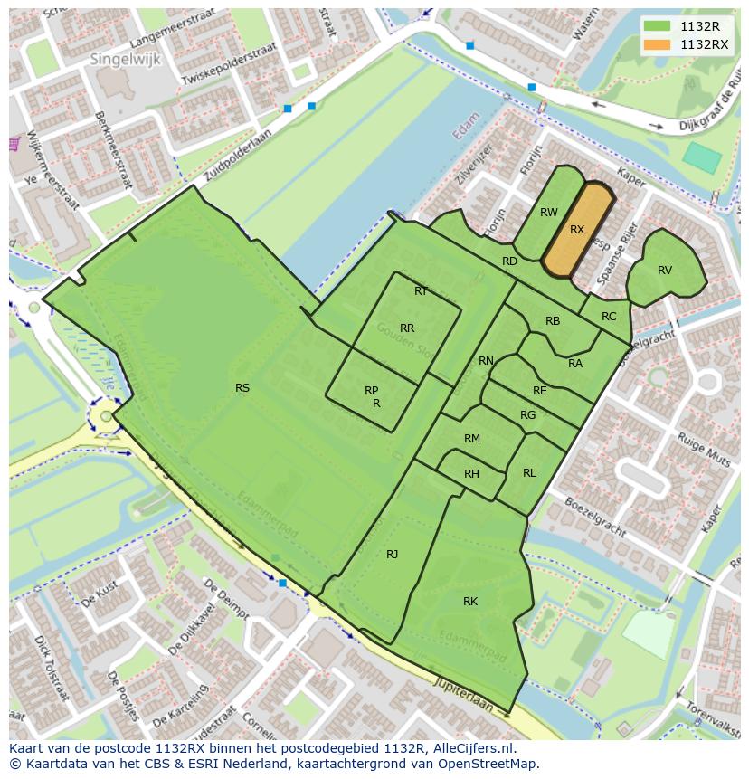 Afbeelding van het postcodegebied 1132 RX op de kaart.