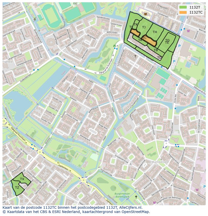 Afbeelding van het postcodegebied 1132 TC op de kaart.