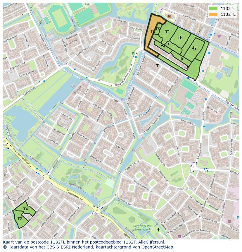 Afbeelding van het postcodegebied 1132 TL op de kaart.