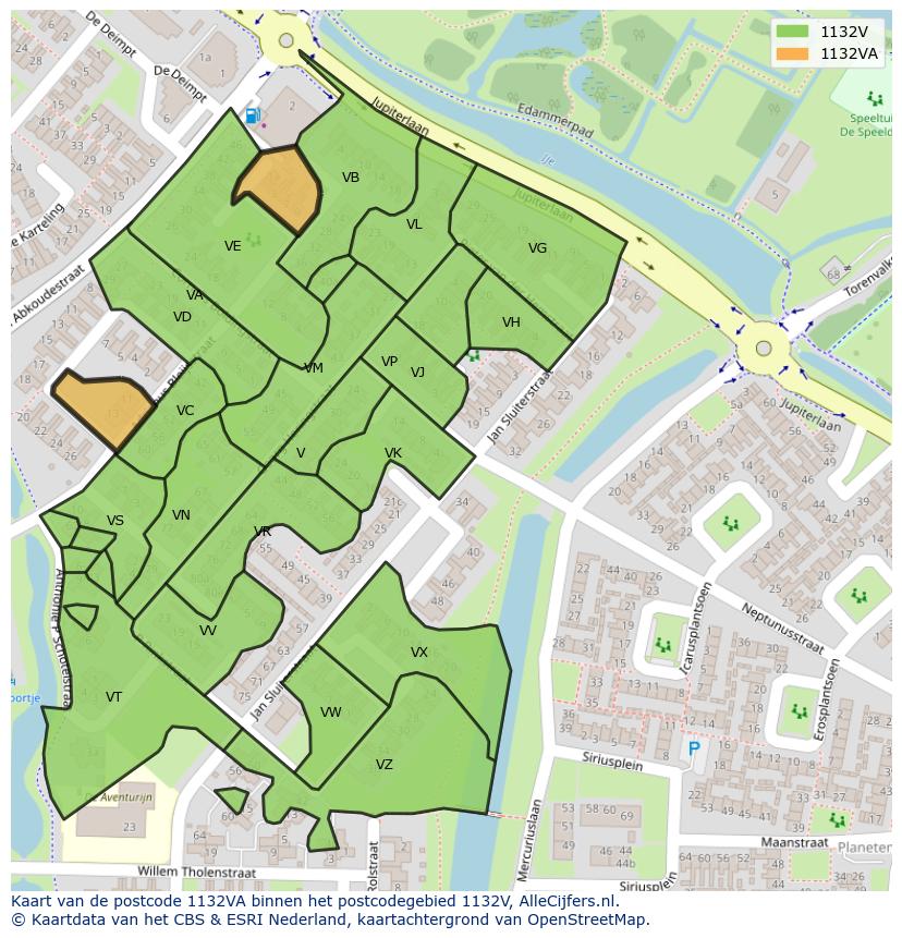 Afbeelding van het postcodegebied 1132 VA op de kaart.