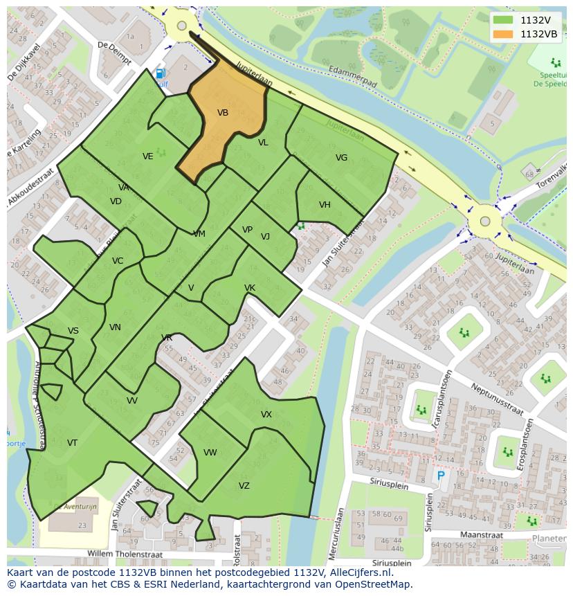 Afbeelding van het postcodegebied 1132 VB op de kaart.