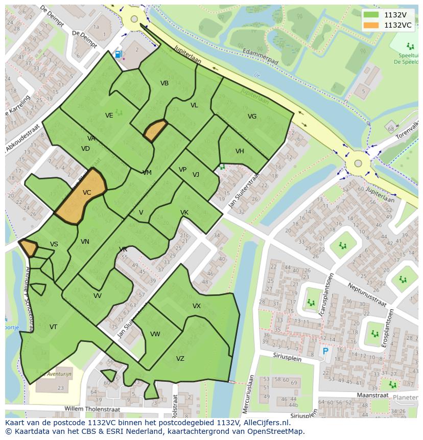 Afbeelding van het postcodegebied 1132 VC op de kaart.