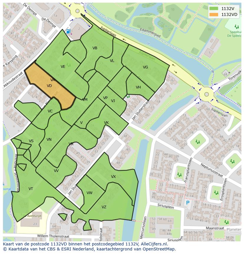 Afbeelding van het postcodegebied 1132 VD op de kaart.