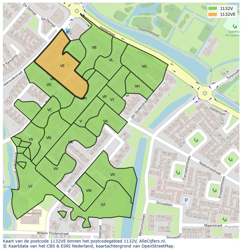 Afbeelding van het postcodegebied 1132 VE op de kaart.