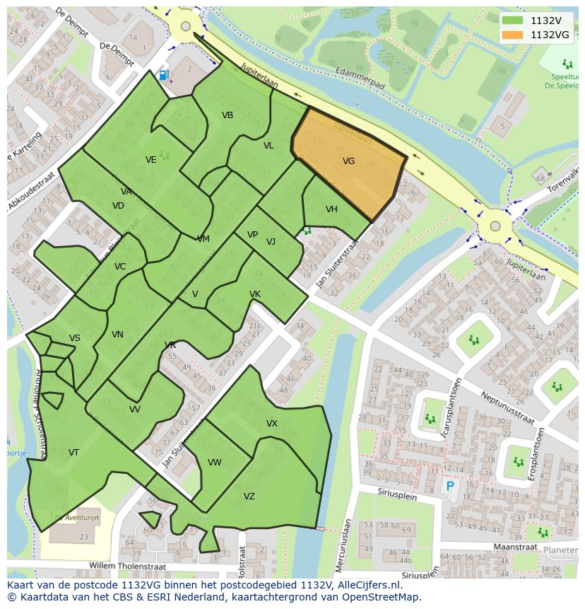 Afbeelding van het postcodegebied 1132 VG op de kaart.