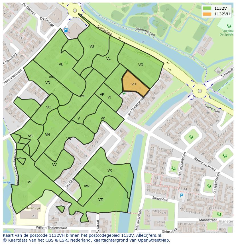 Afbeelding van het postcodegebied 1132 VH op de kaart.