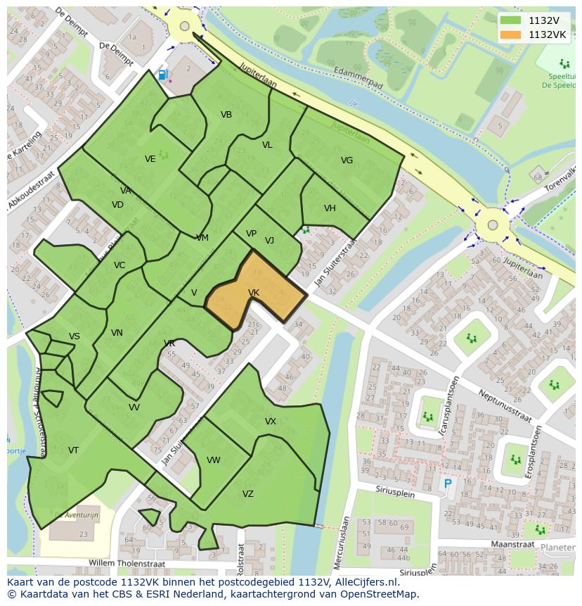 Afbeelding van het postcodegebied 1132 VK op de kaart.