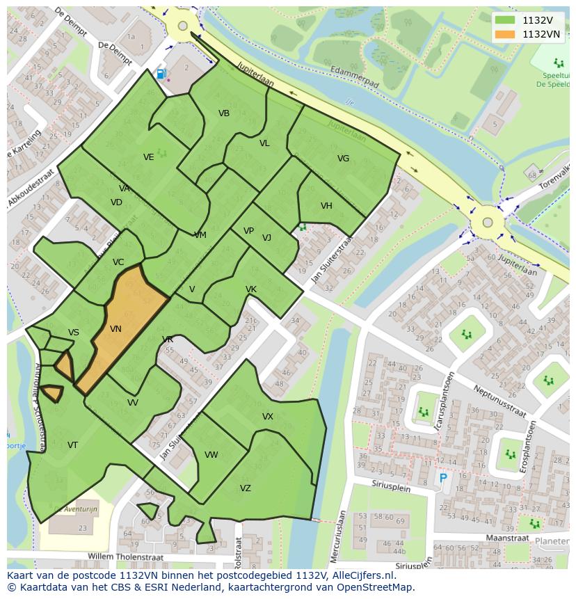 Afbeelding van het postcodegebied 1132 VN op de kaart.
