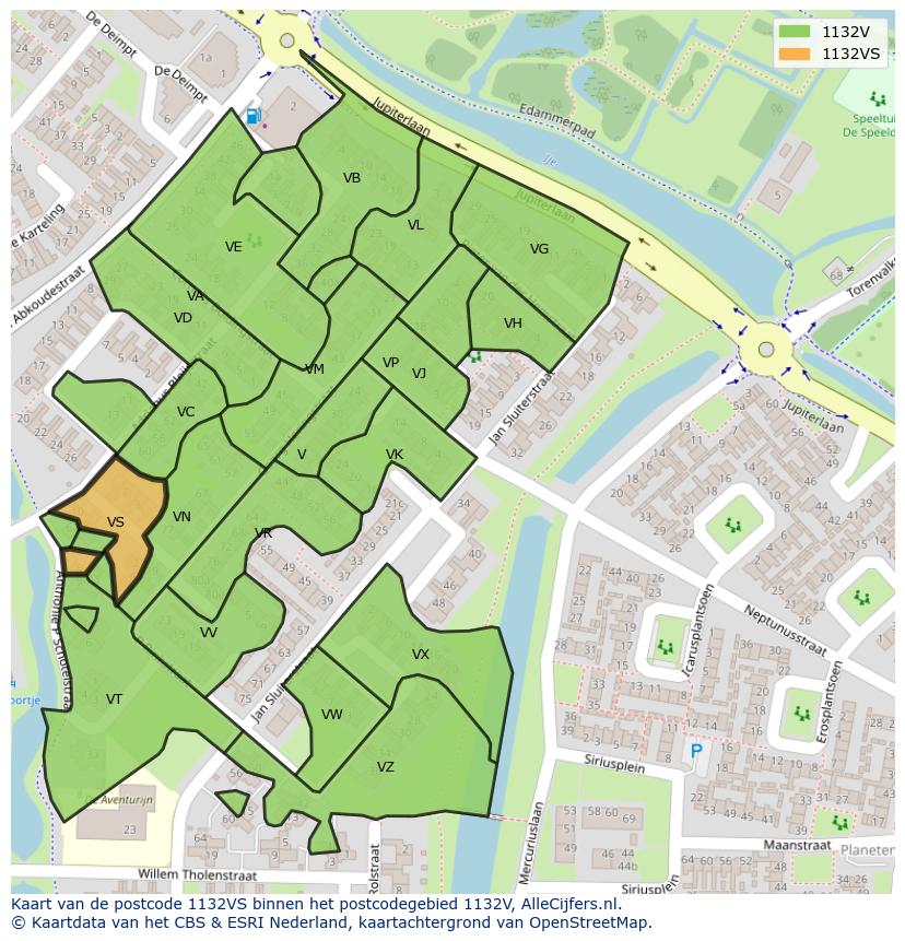 Afbeelding van het postcodegebied 1132 VS op de kaart.