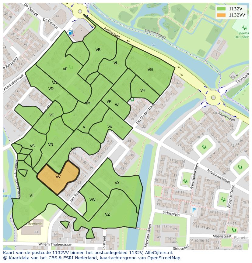Afbeelding van het postcodegebied 1132 VV op de kaart.