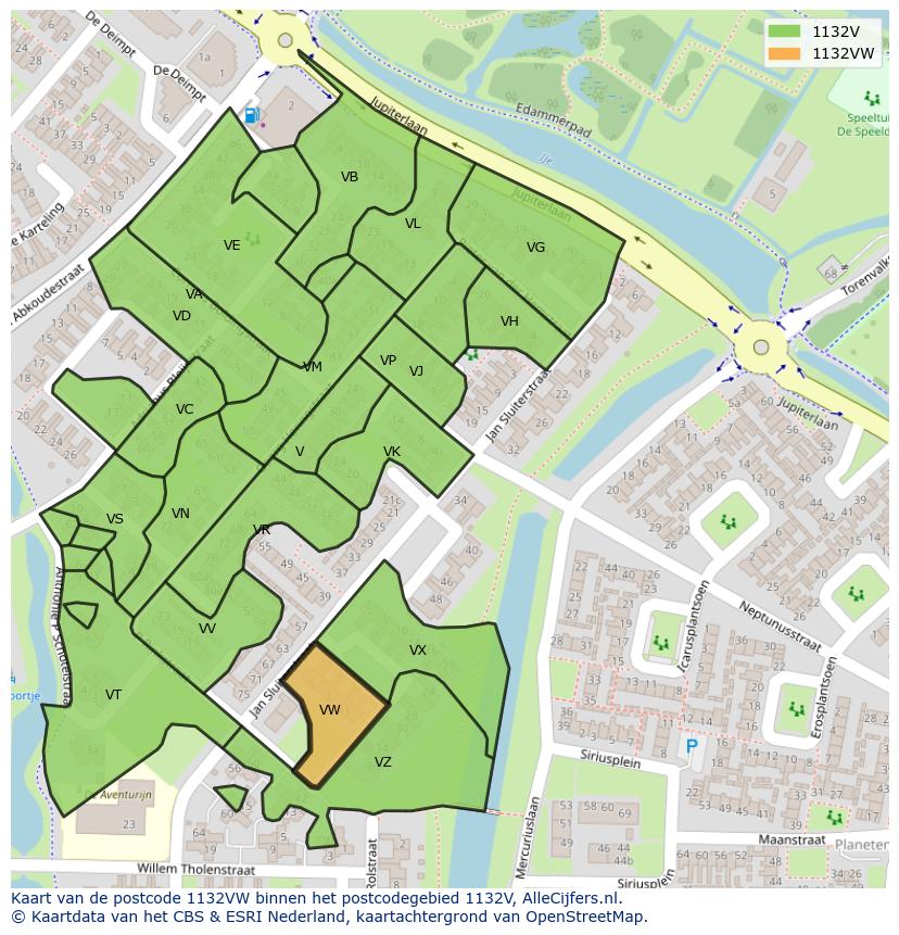 Afbeelding van het postcodegebied 1132 VW op de kaart.