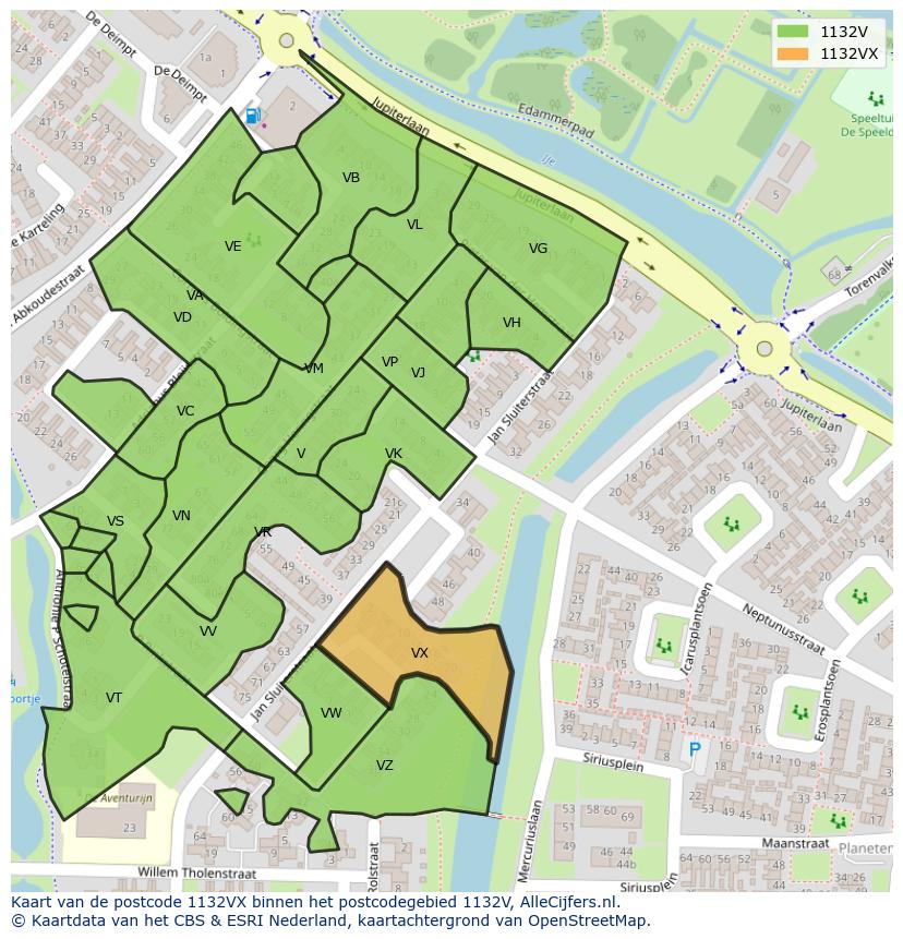 Afbeelding van het postcodegebied 1132 VX op de kaart.