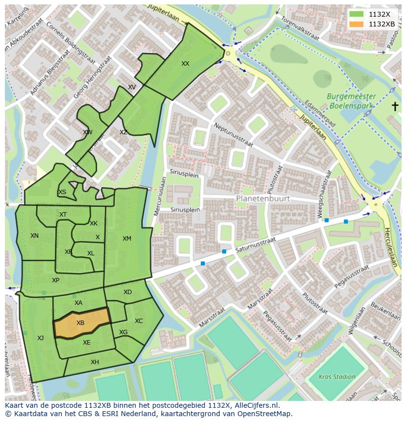 Afbeelding van het postcodegebied 1132 XB op de kaart.