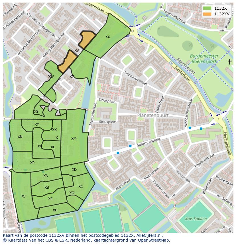 Afbeelding van het postcodegebied 1132 XV op de kaart.